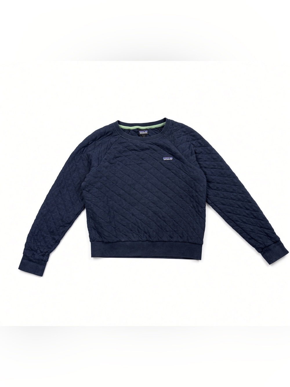 Patagonia Organic Cotton Quilt Crew Womens Small Navy Quilted Sweatshirt Logo